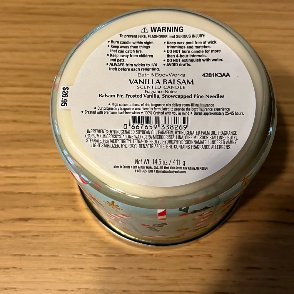 Bath & Body Works 3 Wick Candle. Vanilla Balsam.